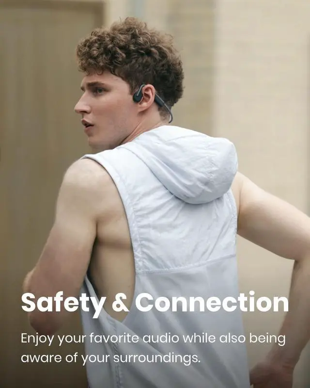 Alt view image 10 of 14 - OpenMove - Open-Ear Bluetooth Sport Headphones, Bone Conduction Wireless Earphones, Sweatproof for Running and Workouts, with Sticker Pack, Grey