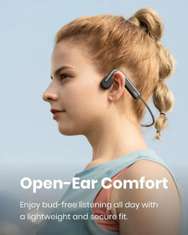 Alt view image 9 of 14 - OpenMove - Open-Ear Bluetooth Sport Headphones, Bone Conduction Wireless Earphones, Sweatproof for Running and Workouts, with Sticker Pack, Grey