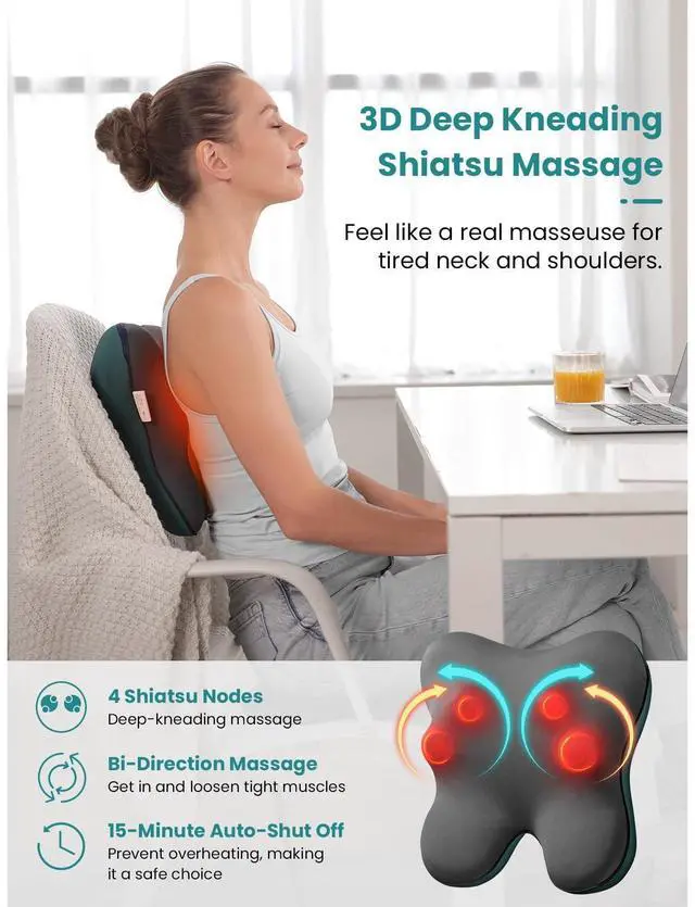 Alt view image 11 of 14 - Back Massager with Heat FSA Eligible/HSA Eligible, EZBack Corded Back Massager for Pain Relief Deep Tissue, Shiatsu Back and Neck Massage Pillow, Soothing Full-Body Relief for Women Men