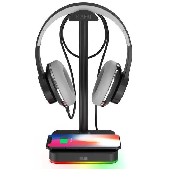 Alt view image 7 of 12 - RGB Headphone Stand with Wireless Charger Desk Gaming Headset Holder Hanger Rack with 10W/7.5W Fast Charge QI Wireless Charging Pad - Suitable for Gamer Desktop Table Game Earphone Accessories