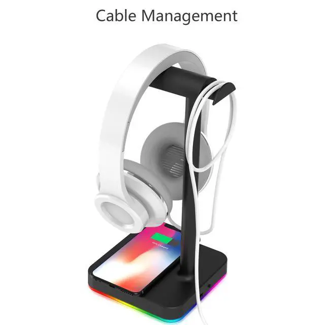 Alt view image 10 of 12 - RGB Headphone Stand with Wireless Charger Desk Gaming Headset Holder Hanger Rack with 10W/7.5W Fast Charge QI Wireless Charging Pad - Suitable for Gamer Desktop Table Game Earphone Accessories