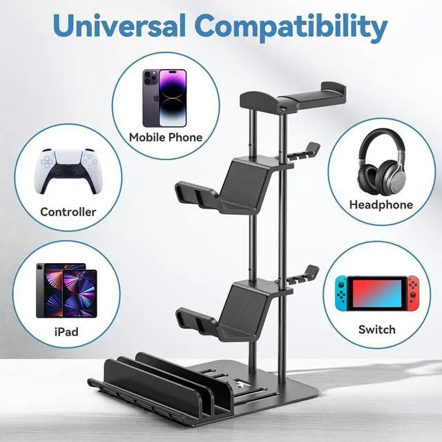 Alt view image 13 of 14 - Headphone Stand, Controller Holder & Headset Holder for Desk, Earphone Stand with Aluminum Supporting Bar, Universal Storage Organizer Headphones/Controller/Switch/Mobile Phone