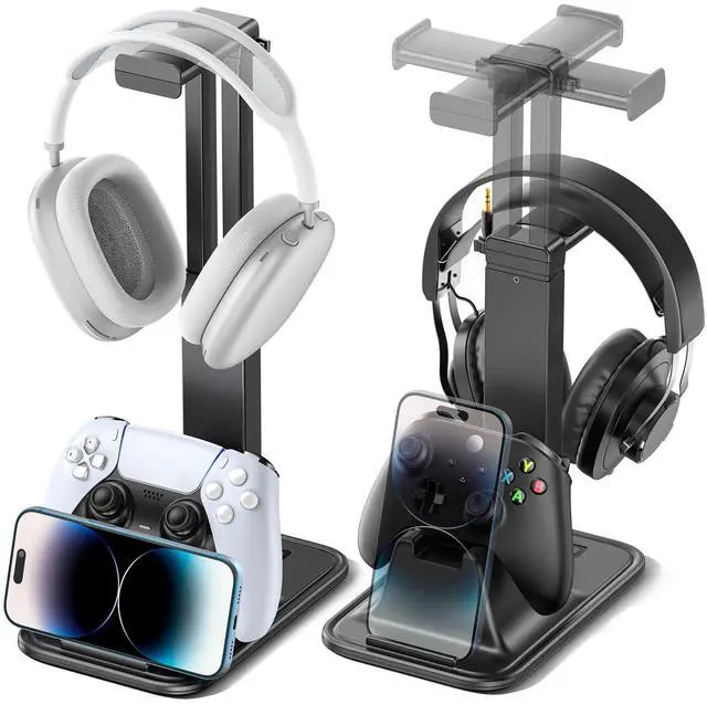 Alt view image 8 of 14 - Gaming Headset & Controller Stand, Rotating Headphone Storage with Controller & Phone Holder, Game Desk Storage with Cable Organizer for PS5/PS4/XBOX PC Gamer Essentials Organizer Gift Accessories