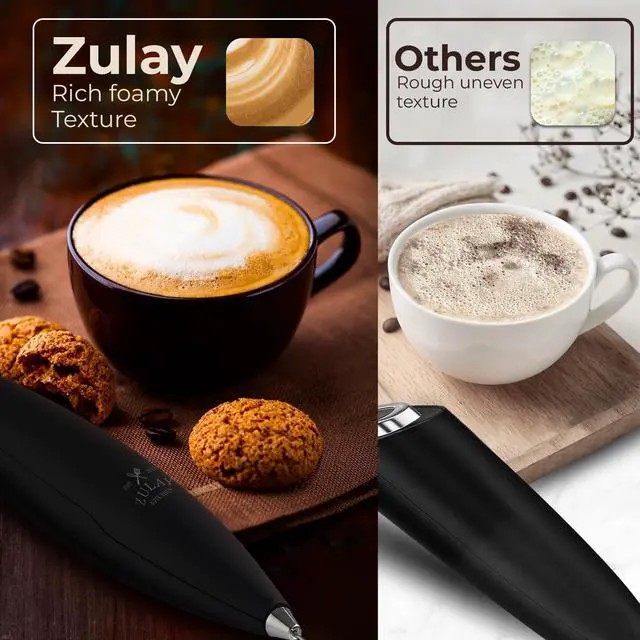 Alt view image 11 of 14 - Patented Tornado Triple Whisk Milk Frother with 4 Duracell Batteries Handheld Foam Maker for Coffee, Lattes, Matcha & Hot Chocolate Rich, Creamy Froth in Seconds - Alpha Black