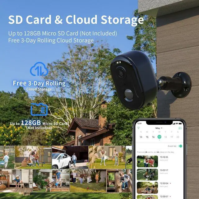 Alt view image 13 of 14 - Security Cameras Wireless Outdoor, Battery Powered 2k WiFi Cameras for Home Security, Spotlight Color Night Vision, AI Motion Detection, Siren, Weatherproof, 2-Way Talk, Playback, SD/Cloud Storage