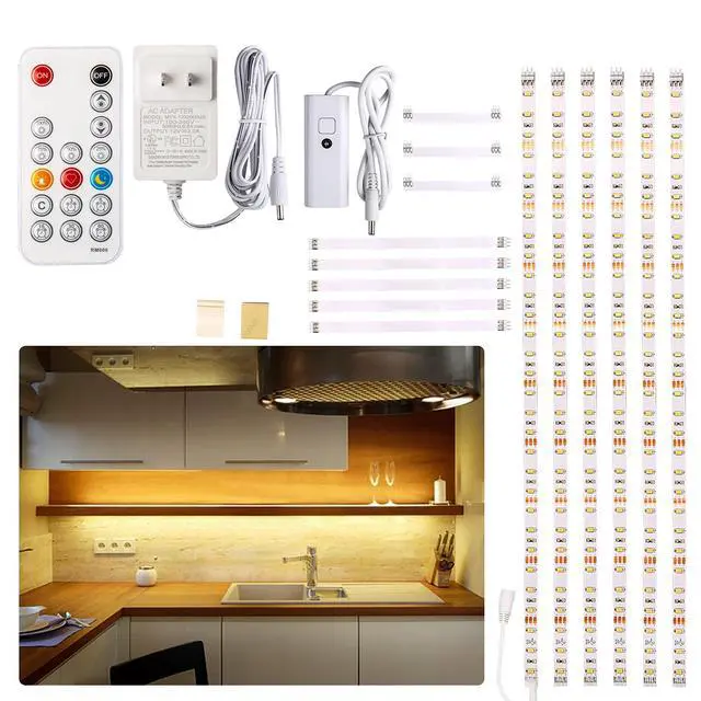 Alt view image 8 of 14 - Under Cabinet LED Lighting Kit, 6 PCS Dimmable LED Strip Lights with Remote Control Dimmer, 24W Adapter, Hidden 2700K Warm White Set, Bright 1500lm, Timing, Kitchen, Counter, Shelf, Showcase
