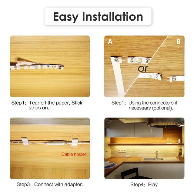 Alt view image 13 of 14 - Under Cabinet LED Lighting Kit, 6 PCS Dimmable LED Strip Lights with Remote Control Dimmer, 24W Adapter, Hidden 2700K Warm White Set, Bright 1500lm, Timing, Kitchen, Counter, Shelf, Showcase