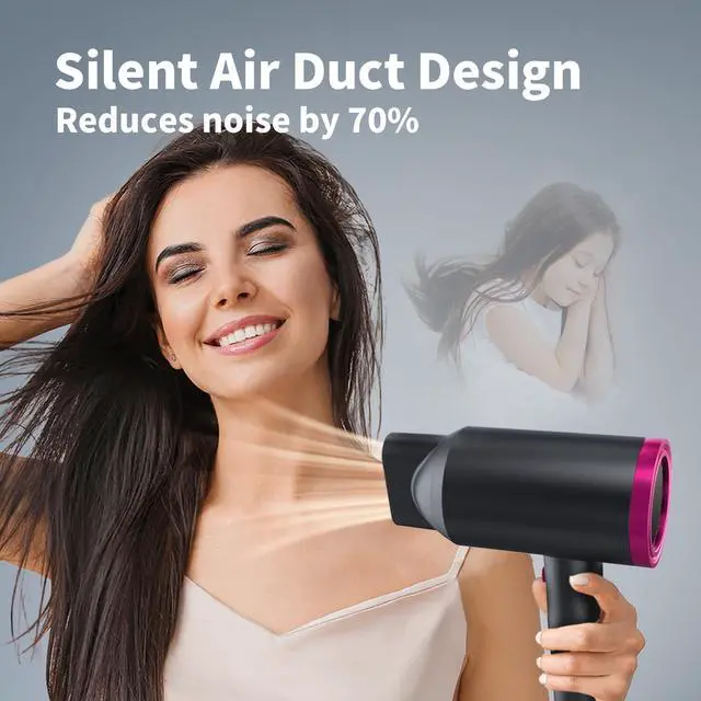 Alt view image 14 of 14 - Ionic Hair Dryer with Diffuser, Powerful 1800W Blow Dryer for Women & Men, Fast-Drying Hair Dryer with Nozzle for Home, Salon, Travel