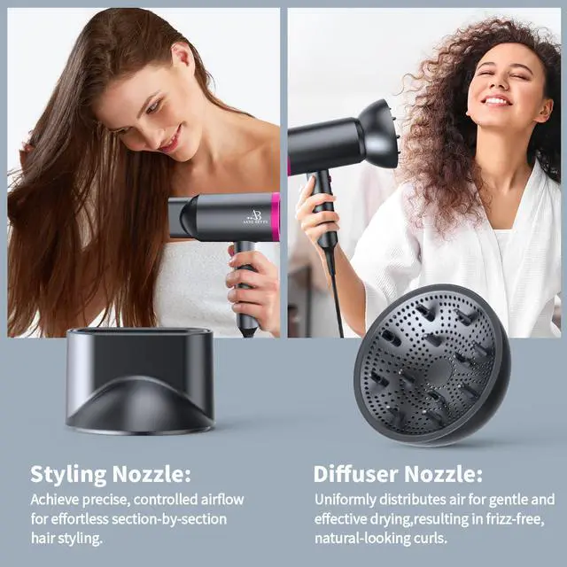 Alt view image 12 of 14 - Ionic Hair Dryer with Diffuser, Powerful 1800W Blow Dryer for Women & Men, Fast-Drying Hair Dryer with Nozzle for Home, Salon, Travel