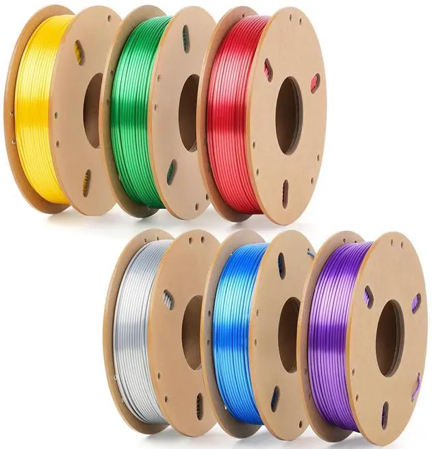 Alt view image 8 of 14 - 3D Printer Filament Bundle, Silk PLA 6 Colors - High Gloss, Super Shiny & Smooth, Beginner-Friendly for Daily DIY, 250gX6 Spools (Gold/Silver/Red/Green/Blue/Purple)