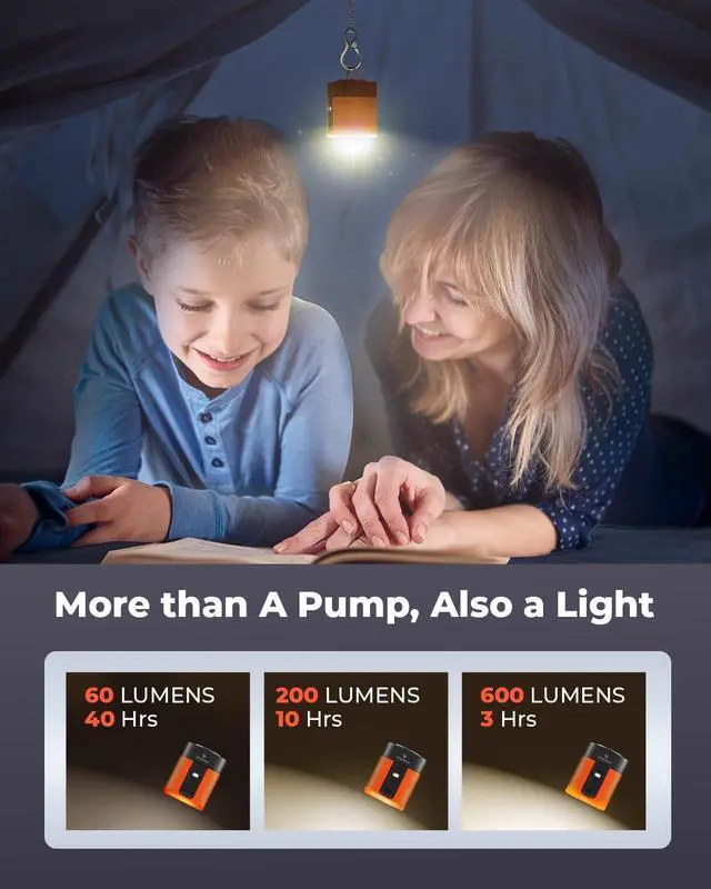 Alt view image 11 of 12 - AIR 3 Air Pump for Inflatables with 2600 mAh Battery & Camping Light, Ultra-Fast and Mini Electric Air Pump, Inflate Deflate for Air Mattress, Pool Floats, Vacuum Storage Bags, Vivid Orange