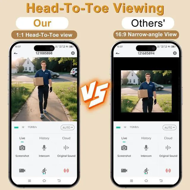 Alt view image 9 of 14 - Doorbell Camera Wireless,2K FHD Head-to-Toe Video, no Subscription,Two-Way Talk, Smart Home Video Doorbell with Chime,Battery Powered,Motion Detection & Alerts,Works with Alexa & Google(2.4G WiFi)