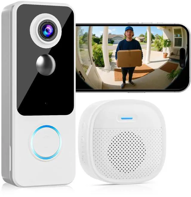 Alt view image 8 of 14 - Doorbell Camera Wireless,2K FHD Head-to-Toe Video, no Subscription,Two-Way Talk, Smart Home Video Doorbell with Chime,Battery Powered,Motion Detection & Alerts,Works with Alexa & Google(2.4G WiFi)