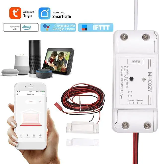 Alt view image 9 of 14 - 5V WiFi Smar Garage Door Opener Remote Controller,Monitor Garage Open Close Status by Phone Tuya app Anywhere,Compatible with Alexa Google Home
