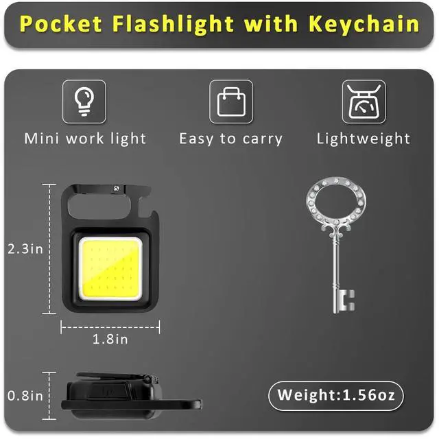 Alt view image 11 of 14 - COB Rechargeable Keychain Flashlight 2Pack, High Lumen Super Bright LED Work Light with Magnet,Clip,Bottle Opener for Dog Walking,Car Repair, Emergency,Camping,EDC