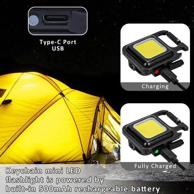 Alt view image 14 of 14 - COB Rechargeable Keychain Flashlight 2Pack, High Lumen Super Bright LED Work Light with Magnet,Clip,Bottle Opener for Dog Walking,Car Repair, Emergency,Camping,EDC