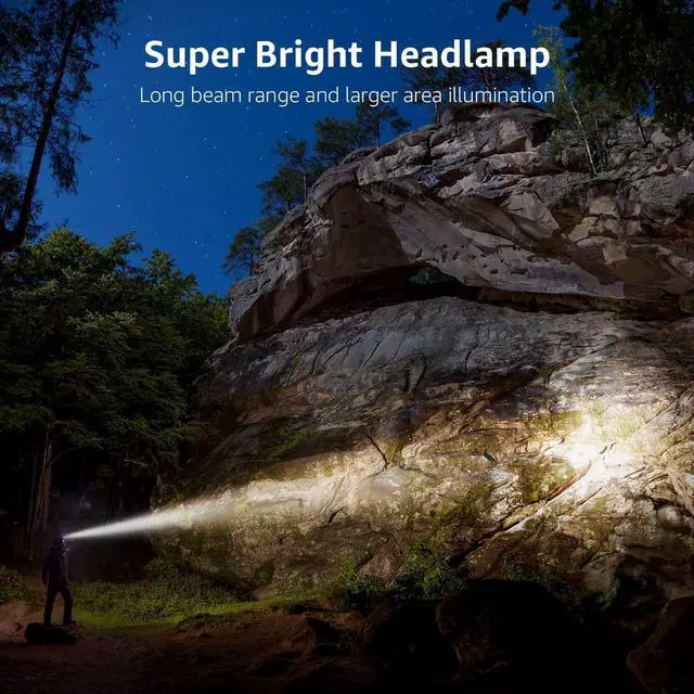 Alt view image 9 of 14 - LED Headlamp Rechargeable 2 Packs - Super Bright Head Lamp with 5 Modes for Camping & Hiking Gear Essentials, IPX4 Waterproof Headlight Flashlight with Red Light, USB Cable Included