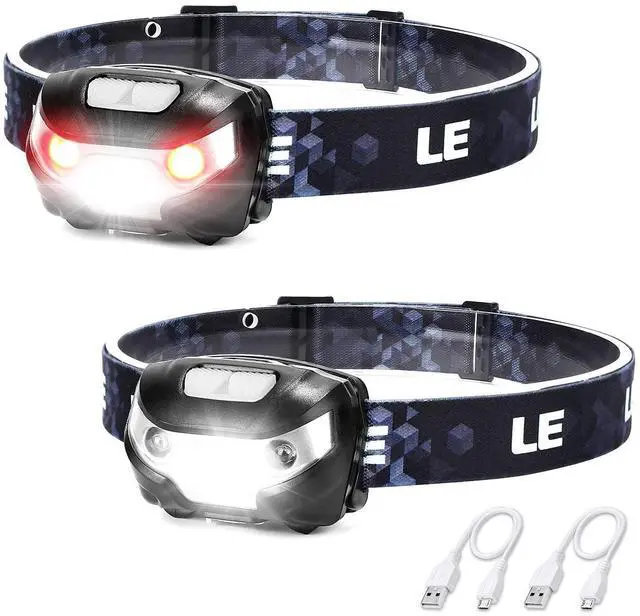 Alt view image 8 of 14 - LED Headlamp Rechargeable 2 Packs - Super Bright Head Lamp with 5 Modes for Camping & Hiking Gear Essentials, IPX4 Waterproof Headlight Flashlight with Red Light, USB Cable Included