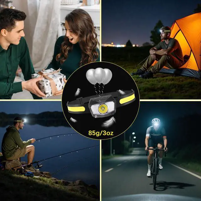 Alt view image 14 of 14 - Headlamp Rechargeable 3Pack, 230°Wide Beam COB & 60° Super Birght LED Head Lamp with White Red Light, 7Mode Head Lights for Forehead with Motion Sensor, Headlamps for Adults Camping Running Hiking