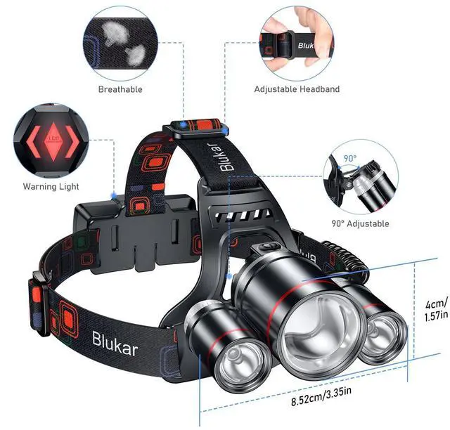 Alt view image 14 of 14 - LED Headlamp, Super Bright Rechargeable Headlight Flashlight - 3 Lights 5 Modes,Zoomable,Spotlight&Floodlight Combination, IPX6 Waterproof, 20+Hrs Runtime for Running,Hiking,Camping etc.