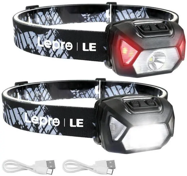 Alt view image 8 of 14 - LE Headlamp Rechargeable, LED Head Lamp with 6 Modes for Camping & Hiking Gear Essentials, IPX4 Waterproof High Lumen Bright Headlight Flashlights with Adjustable Headband, USB Cable Include