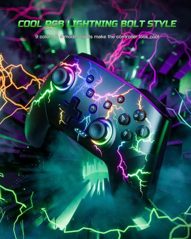 Alt view image 9 of 14 - Switch Controllers Compatible with Switch/Lite/OLED/PC Windows, 1000mAh Programmable RGB Lightning LED, Wireless Pro Controller with One Key Pairing/Wake Up/Turbo/Vibration