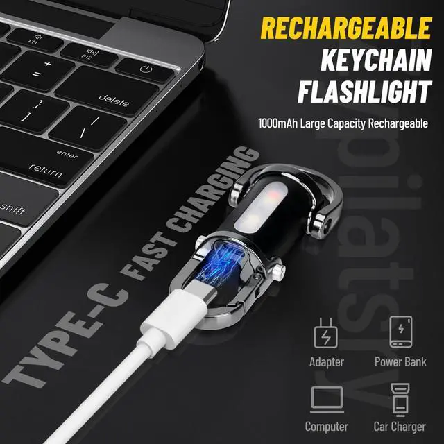Alt view image 11 of 14 - 1200LM Super Bright Mini Led Flashlights USB Rechargeable Small Waterproof Keychain Flashlight Rescue, Camping-Black