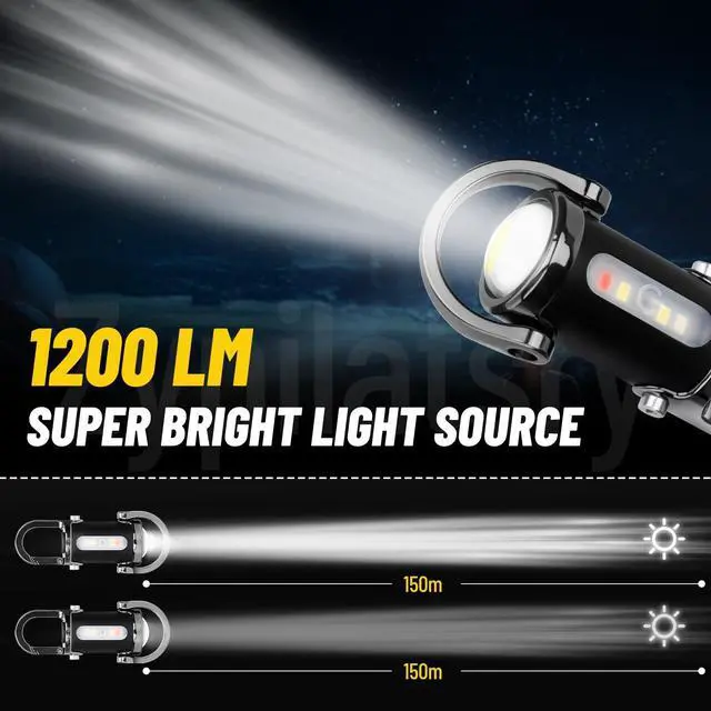 Alt view image 12 of 14 - 1200LM Super Bright Mini Led Flashlights USB Rechargeable Small Waterproof Keychain Flashlight Rescue, Camping-Black