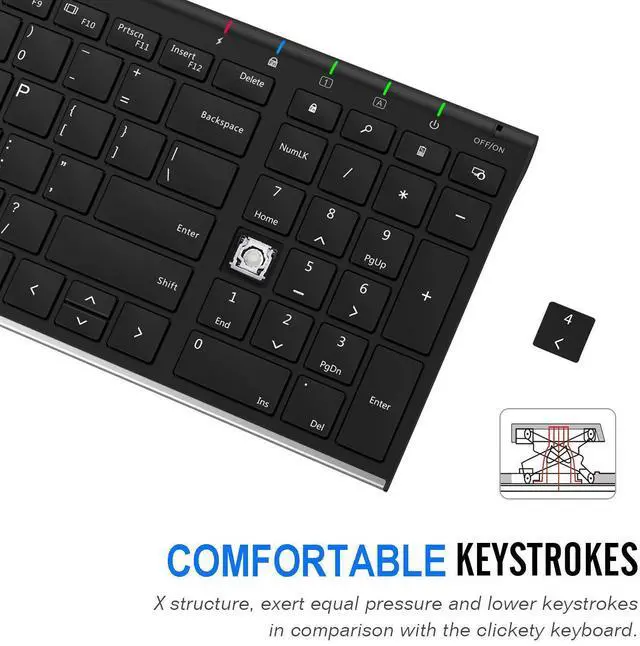Alt view image 11 of 14 - USB Wireless Keyboard Stainless Steel Ultra Slim Keyboard with Numeric Keypad for Computer/PC/Laptop and Windows 11/10/8 Rechargeable Battery