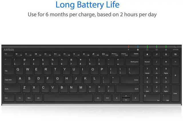 Alt view image 12 of 14 - USB Wireless Keyboard Stainless Steel Ultra Slim Keyboard with Numeric Keypad for Computer/PC/Laptop and Windows 11/10/8 Rechargeable Battery