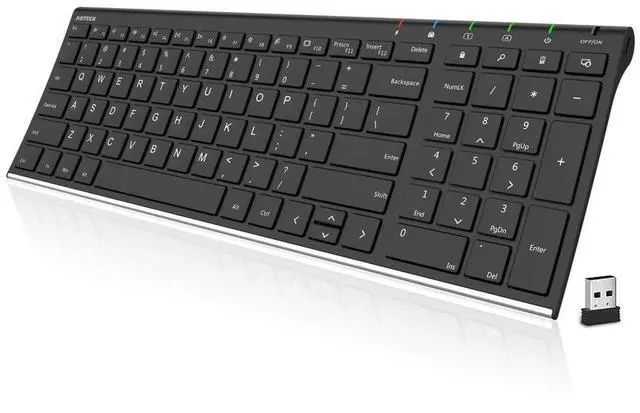 Alt view image 8 of 14 - USB Wireless Keyboard Stainless Steel Ultra Slim Keyboard with Numeric Keypad for Computer/PC/Laptop and Windows 11/10/8 Rechargeable Battery