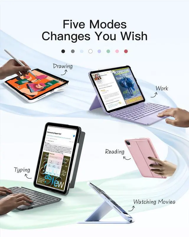 Alt view image 11 of 14 - 450g Ultralight Keyboard for iPad (A16) 11th/10th Gen 2022 (11/10.9 inch), Air 11" M4 2026/M3/M2, Air 5/4th, Pro 11 4/3/2/1th,1 Second Magnetic Detachable Keyboard with Touchpad, AceTouch