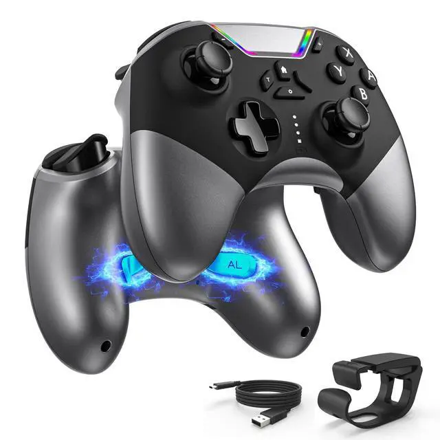 Alt view image 14 of 14 - Bluetooth Controller for Switch/PC/iPhone/Android/Apple Arcade MFi Games/TV/Steam, Hall Effect Joysticks Wireless Game Controller Gamepad with/Phone Clip/Lock Speed/Macro/6-Axis Gyro/Dual Motors/Turbo