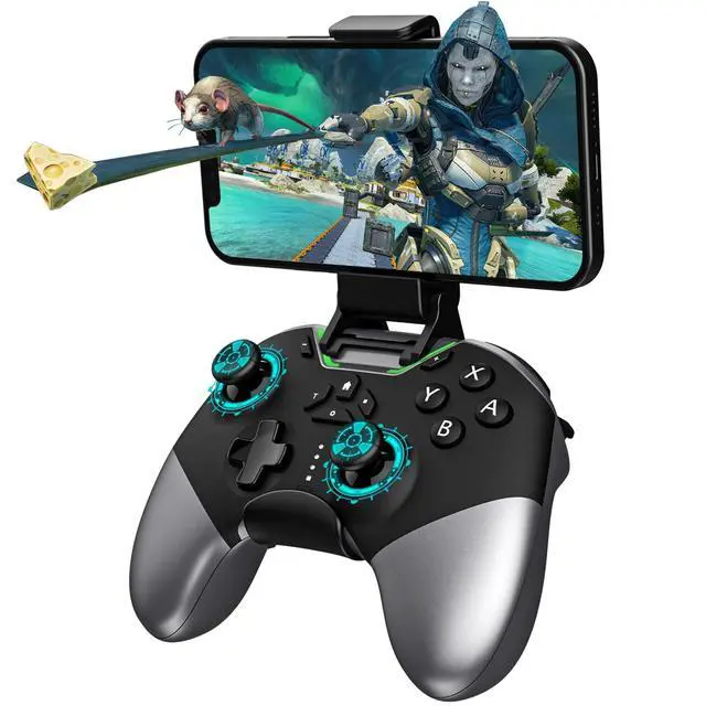 Alt view image 8 of 14 - Bluetooth Controller for Switch/PC/iPhone/Android/Apple Arcade MFi Games/TV/Steam, Hall Effect Joysticks Wireless Game Controller Gamepad with/Phone Clip/Lock Speed/Macro/6-Axis Gyro/Dual Motors/Turbo