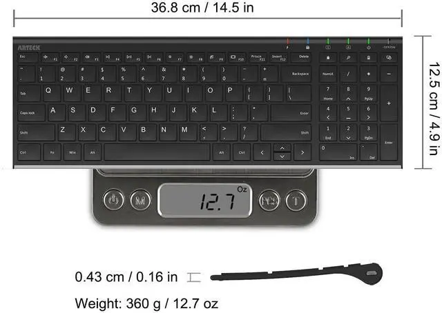 Alt view image 13 of 14 - USB Wireless Keyboard Stainless Steel Ultra Slim Keyboard with Numeric Keypad for Computer/PC/Laptop and Windows 11/10/8 Rechargeable Battery