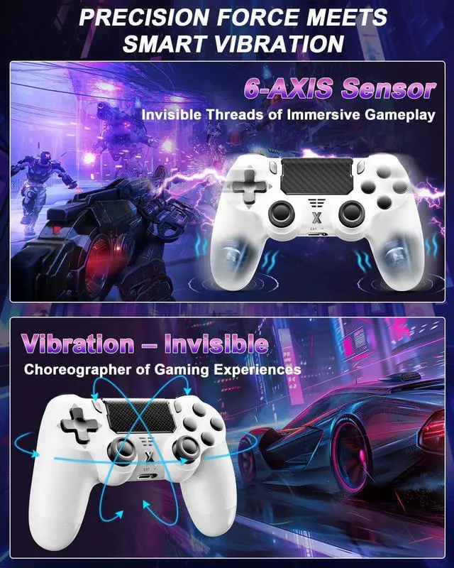Alt view image 10 of 14 - Wireless Controller for PS-4, Dual Vibration Game Joystick/Motion Sensing/Touchpad/Speaker/3.5mm Audio Jack Headphone, Upgraded Six-Axis Sensor, Compatible with PS4/Slim/Pro Console/PC (white)