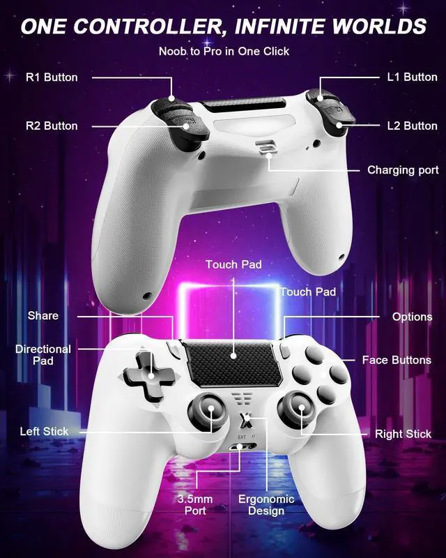 Alt view image 14 of 14 - Wireless Controller for PS-4, Dual Vibration Game Joystick/Motion Sensing/Touchpad/Speaker/3.5mm Audio Jack Headphone, Upgraded Six-Axis Sensor, Compatible with PS4/Slim/Pro Console/PC (white)