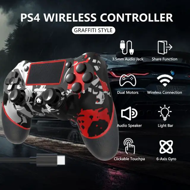 Alt view image 9 of 14 - Wireless Controller for Ps4 Romote Compatible with Ps4/Slim/Pro/Windows PC, Controller for Ps4 with 3.5mm Audio Jack, Touch Pad,Six Axis Motion Control, Charging Cable (Flame White)