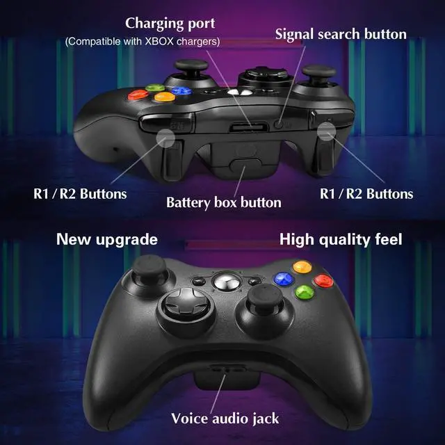Alt view image 9 of 14 - Wireless Controller for Xbox 360, Xbox 360 Joystick Wireless Game Controller for Xbox 360 & Slim Console and PC Windows XP/7/8/10(Black)