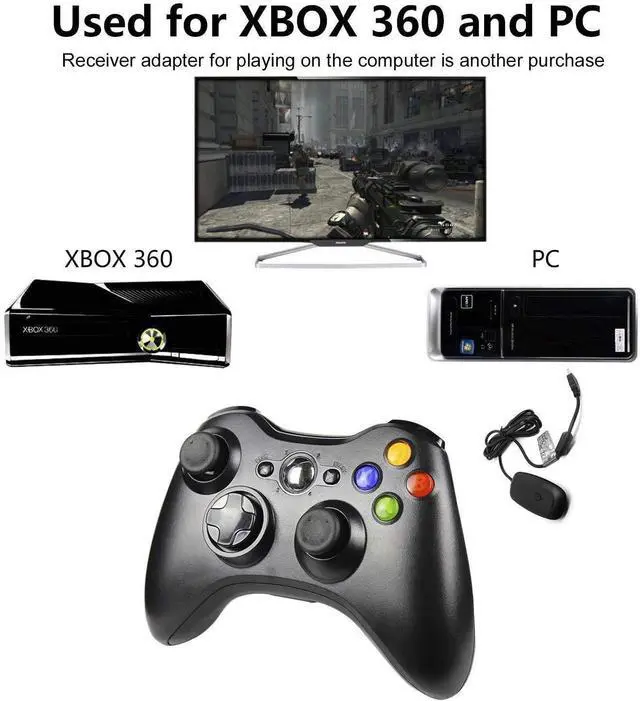 Alt view image 13 of 14 - Wireless Controller for Xbox 360, Xbox 360 Joystick Wireless Game Controller for Xbox 360 & Slim Console and PC Windows XP/7/8/10(Black)