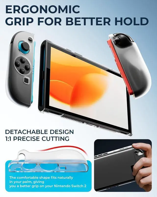 Alt view image 14 of 14 - Pro Controllers Accessories Bundle for Nintendo Switch 2 18-in-1: Carrying Case, Screen Protector, Thumb Grip for Joycon, Dockable Console Protective Cover Shell, Steering Wheel, 2025 Switch2 Game Kit