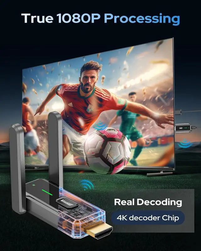 Alt view image 4 of 7 - 2026 Wireless Transmitter and Receiver, 492FT Long Range Extender, Low Latency & Stable Connection, Streams Video Wirelessly from Netflix, Laptop, TV Box, Camera to Multiple Screens & TVs