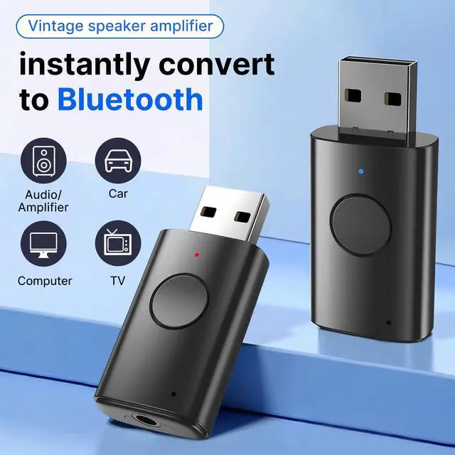 Alt view image 2 of 7 - AUX Bluetooth Adapter for Car, 2-in-1 Wireless Audio Receiver and Transmitter, Bluetooth 6.0 to 3.5mm Dongle with Noise-Canceling Mic for Home Stereo, TV, PC, USB Powered