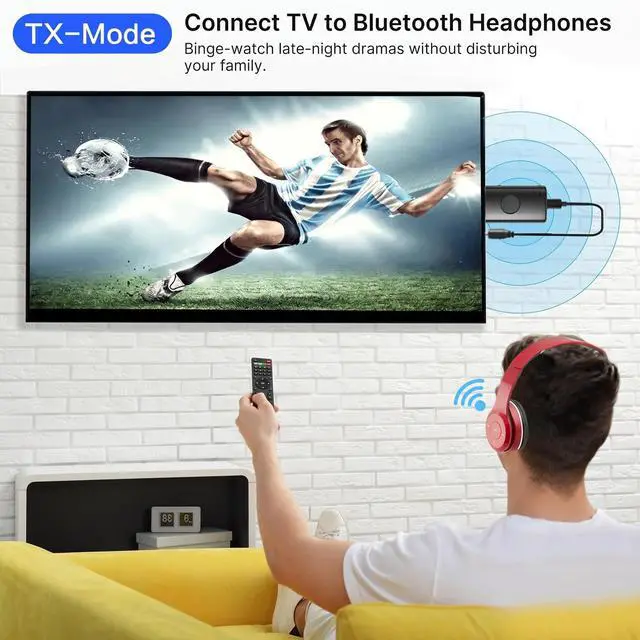Alt view image 5 of 7 - AUX Bluetooth Adapter for Car, 2-in-1 Wireless Audio Receiver and Transmitter, Bluetooth 6.0 to 3.5mm Dongle with Noise-Canceling Mic for Home Stereo, TV, PC, USB Powered
