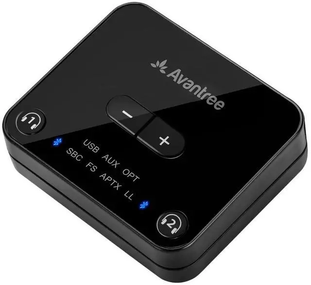 Main image of Plus Bluetooth Audio Transmitter for TVs with Optical & AUX, Supports 2 Headphones, aptX-Adaptive Low Latency, Built-in Volume Control, 100ft Range