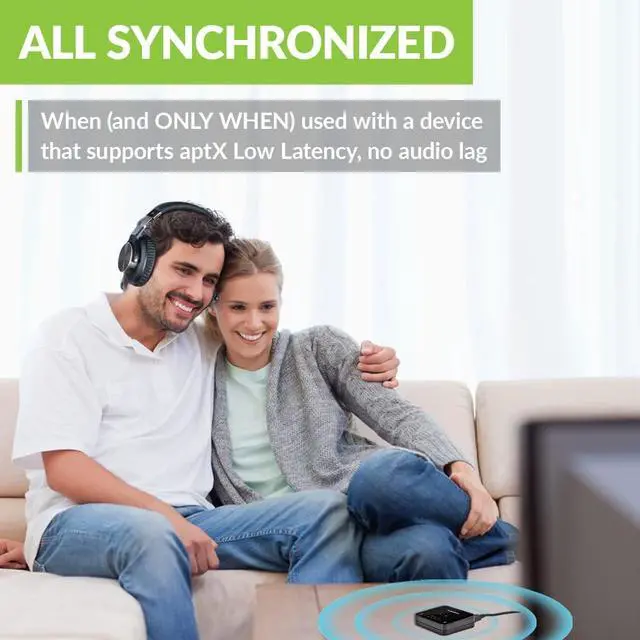 Alt view image 3 of 7 - Plus Bluetooth Audio Transmitter for TVs with Optical & AUX, Supports 2 Headphones, aptX-Adaptive Low Latency, Built-in Volume Control, 100ft Range