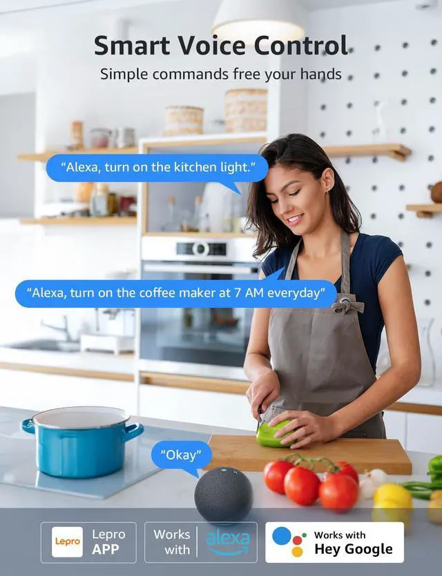 Alt view image 3 of 7 - Smart Plug Mini 15A, WiFi Outlet Plugs Compatible with Alexa & Google Assistant, Voice/APP Control, Timer & Group Controller, 2.4Ghz Only, ETL & FCC Certified, 2-Pack