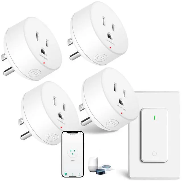 Main image of WiFi Smart Outlet Plug with Remote,4 Electric Smart Plug with Remote,Compatible with Alexa and Google Home via Tuya,15A/1500WRemote Control from Anywhere,TUV FCC List(2.4G)
