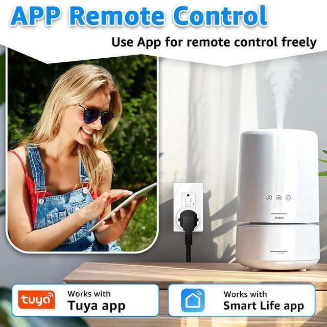 Alt view image 2 of 7 - WiFi Smart Outlet Plug with Remote,4 Electric Smart Plug with Remote,Compatible with Alexa and Google Home via Tuya,15A/1500WRemote Control from Anywhere,TUV FCC List(2.4G)
