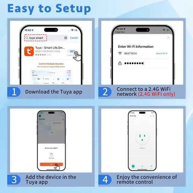 Alt view image 3 of 7 - WiFi Smart Outlet Plug with Remote,4 Electric Smart Plug with Remote,Compatible with Alexa and Google Home via Tuya,15A/1500WRemote Control from Anywhere,TUV FCC List(2.4G)